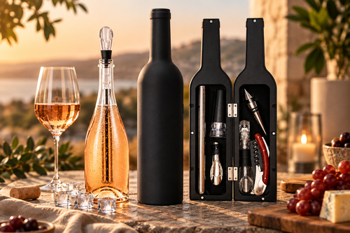 Wein-Accessoire-Set im Flaschendesign mit Weinaccessoires von Vintrava