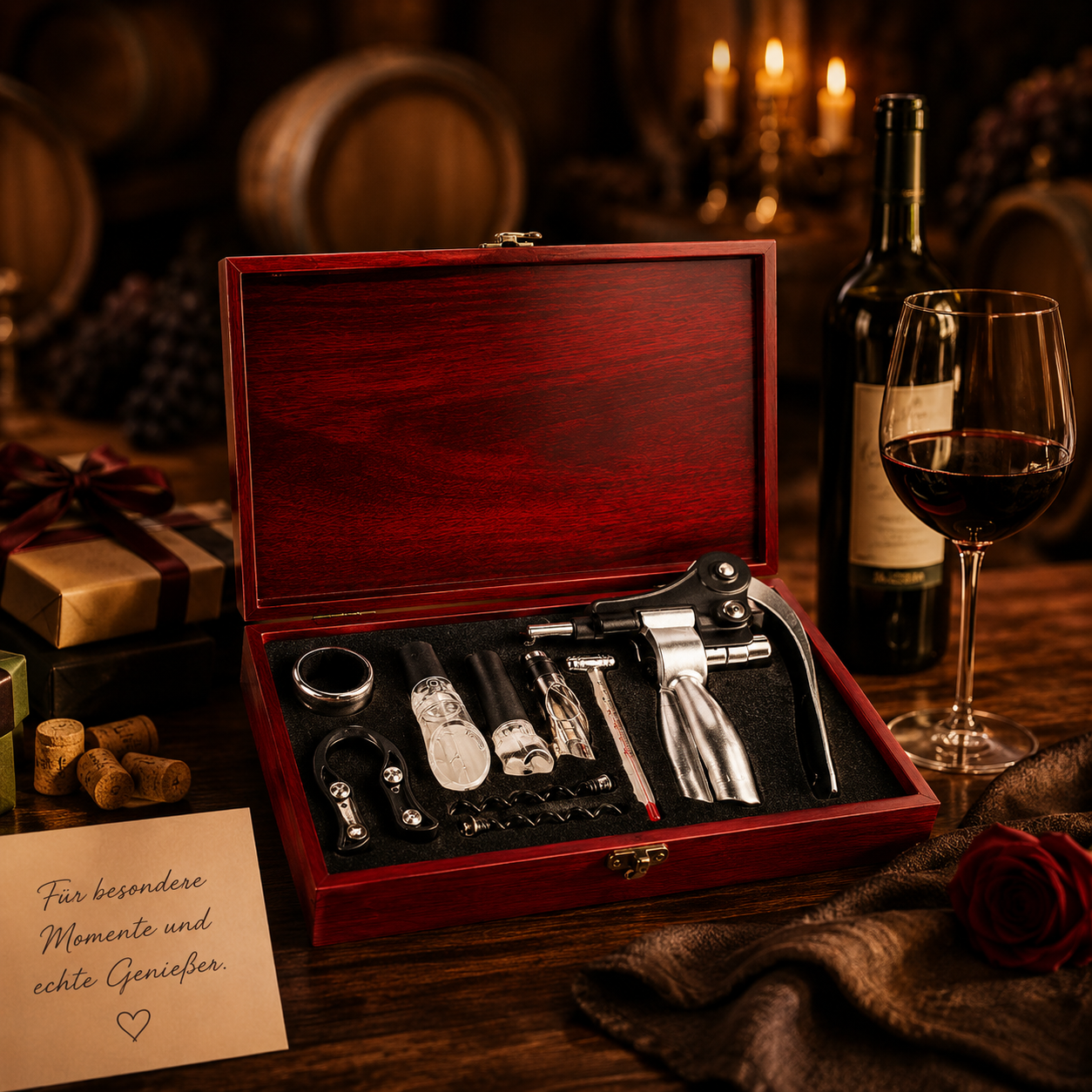Sommelier-Zubehör beim Öffnen und Servieren einer Weinflasche