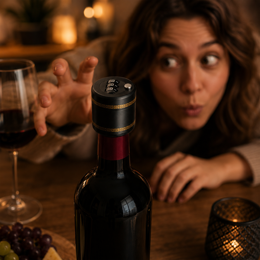 Kompaktes Weinschloss mit Zahlencode für handelsübliche Weinflaschen